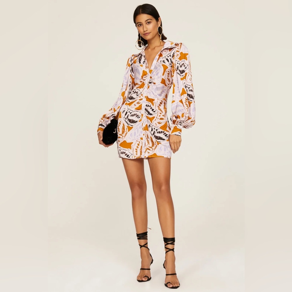 For Love And Lemons Vibrant Orange and White Long Sleeve Dress